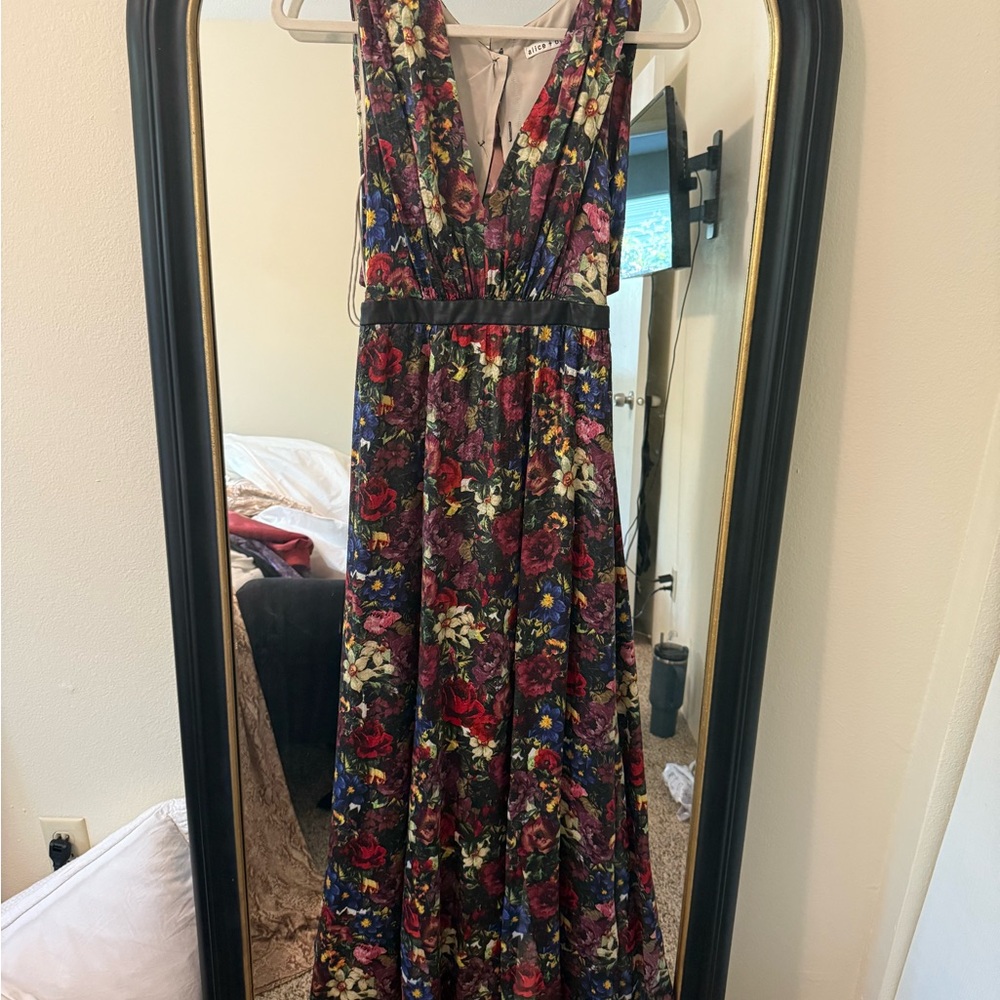 Alice + Olivia Red and Pink Plunge Maxi Sundress